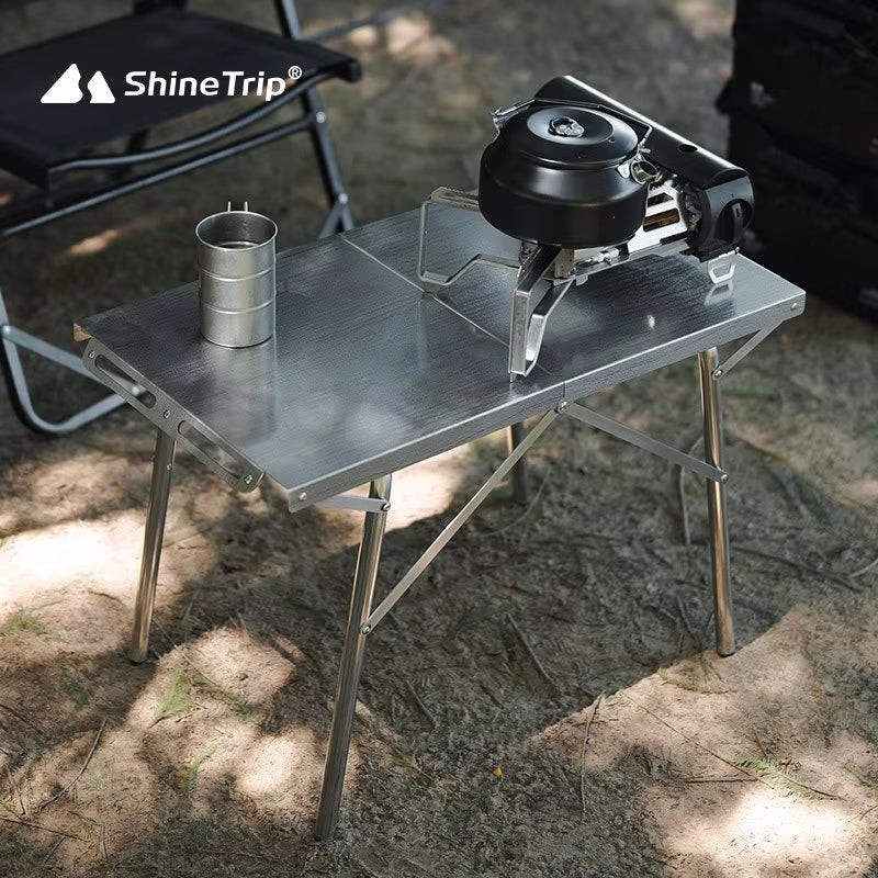 SHINETRIP ステンレス 耐熱 折りたたみキャンプテーブル 収納バッグ付