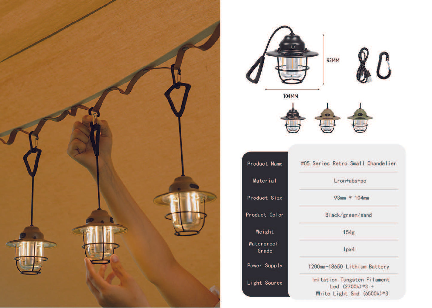 山趣(ShineTrip) ST-05シリーズ レトロスモールシャンデリア Black/Green/Sand