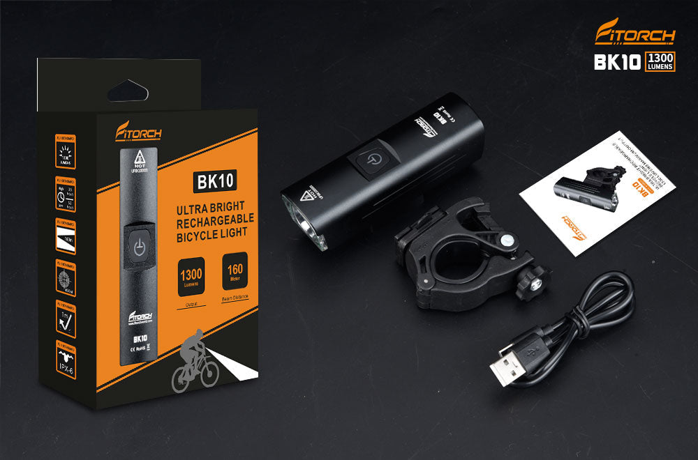 Fitorch BK10 1300 lumens ULTRA BRIGHT RECHARGEABLE BICYCLE LIGHT Fitorch Ultra Bright Rechargeable Bicycle Light 1300 Lumens LED Front Light