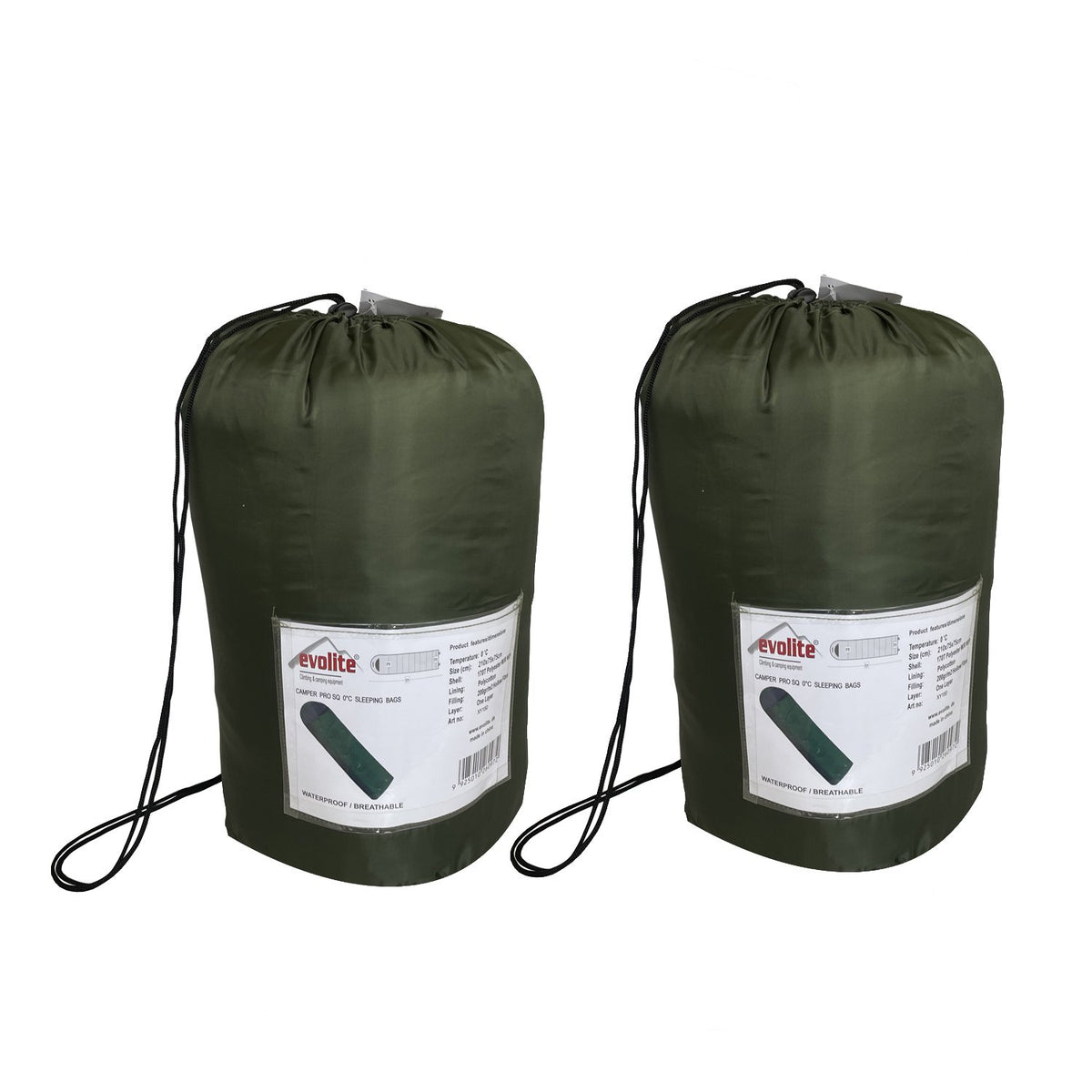 Evolite(エボライト)Camper Pro SQ Connectable Double Sleeping Bag 0°C キャンパープロSQ 2人用連結式化繊シュラフ 2点セット