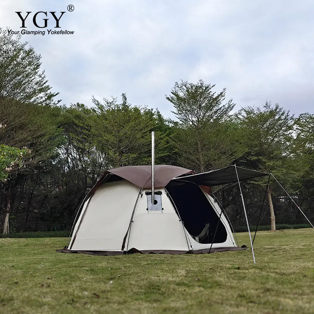 YGY Dome Tent with Stove Jack, 6-8 Person, Family Tent, Black PU Coating