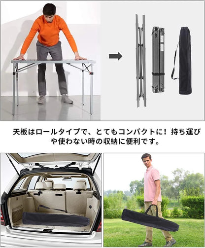 【KingCamp｜キングキャンプ】アウトドアロールテーブル アルミキャンプテーブル 107×70×70cm（シルバー／ブラック）