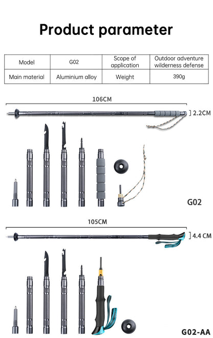 折りたたみ式テレスコピック登山用ステッキ｜軽量多機能セルフディフェンス・アウトドア用ウォーキングスティック（106cm／124.5cm／143cm／161.5cm 各サイズ）