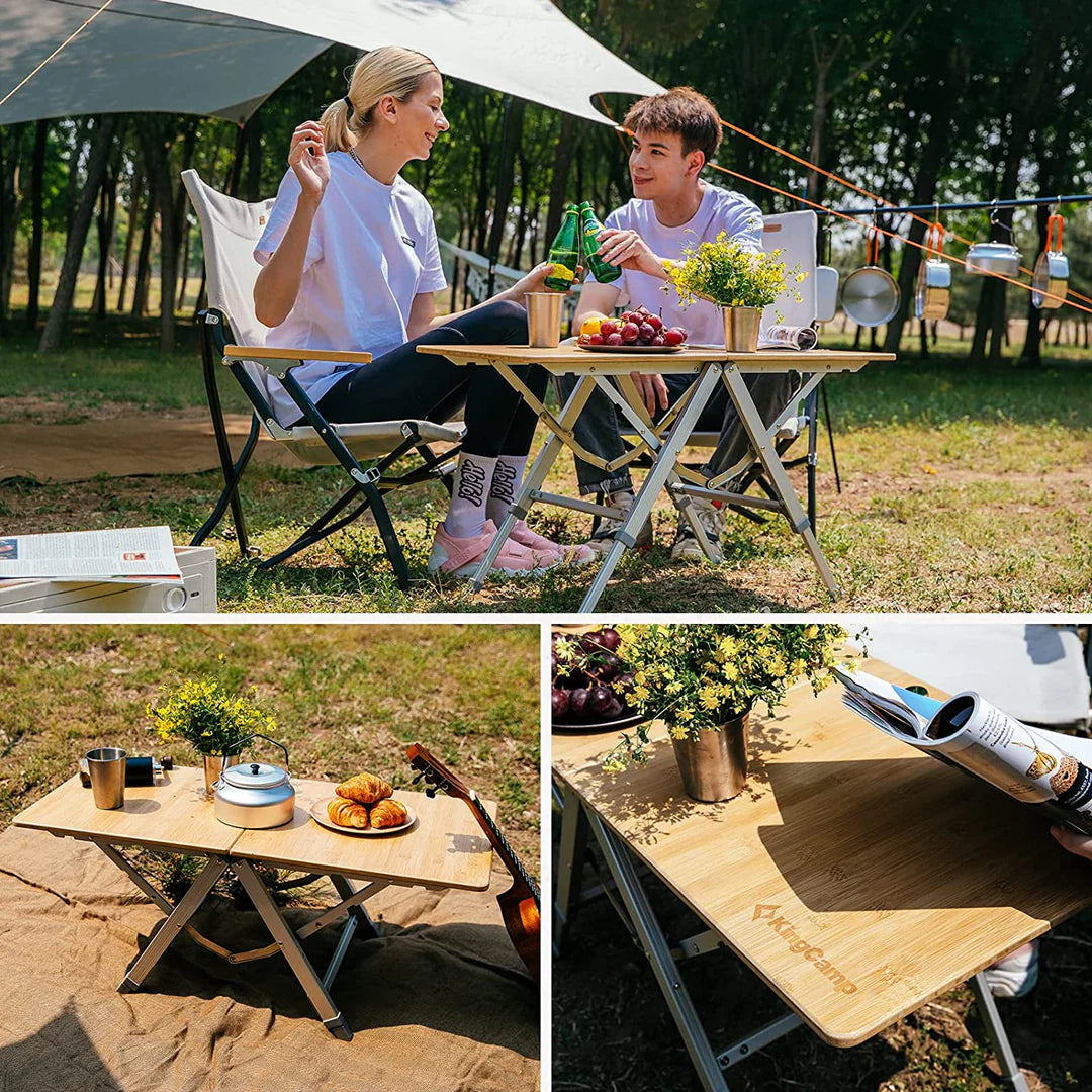 【KingCamp｜キングキャンプ】BAMBOO P8740｜竹製キャンプテーブル 87×40cm 高さ3段階調整（36/50/60cm）