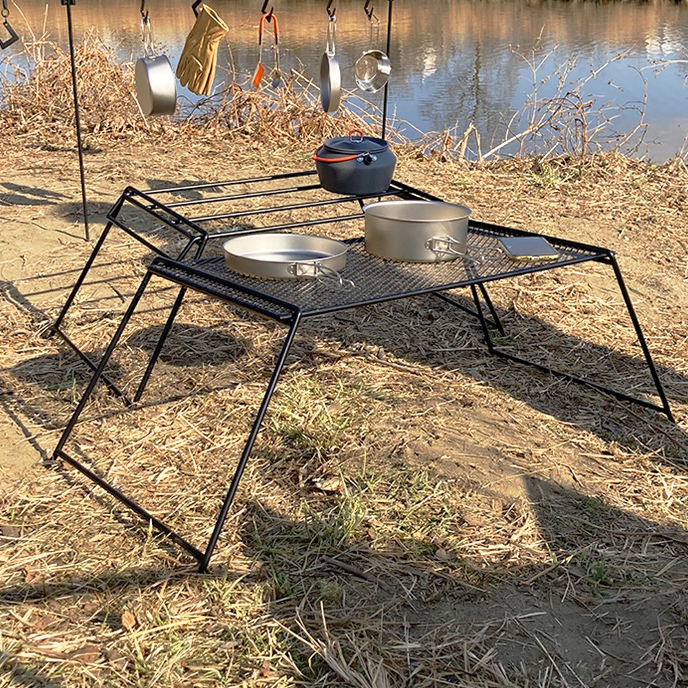 屋外アイアン折りたたみテーブル バー＆メッシュテーブル キャンプテーブル Huehuecoyotl Outdoor Works Camp Bar ＆ Mesh Table