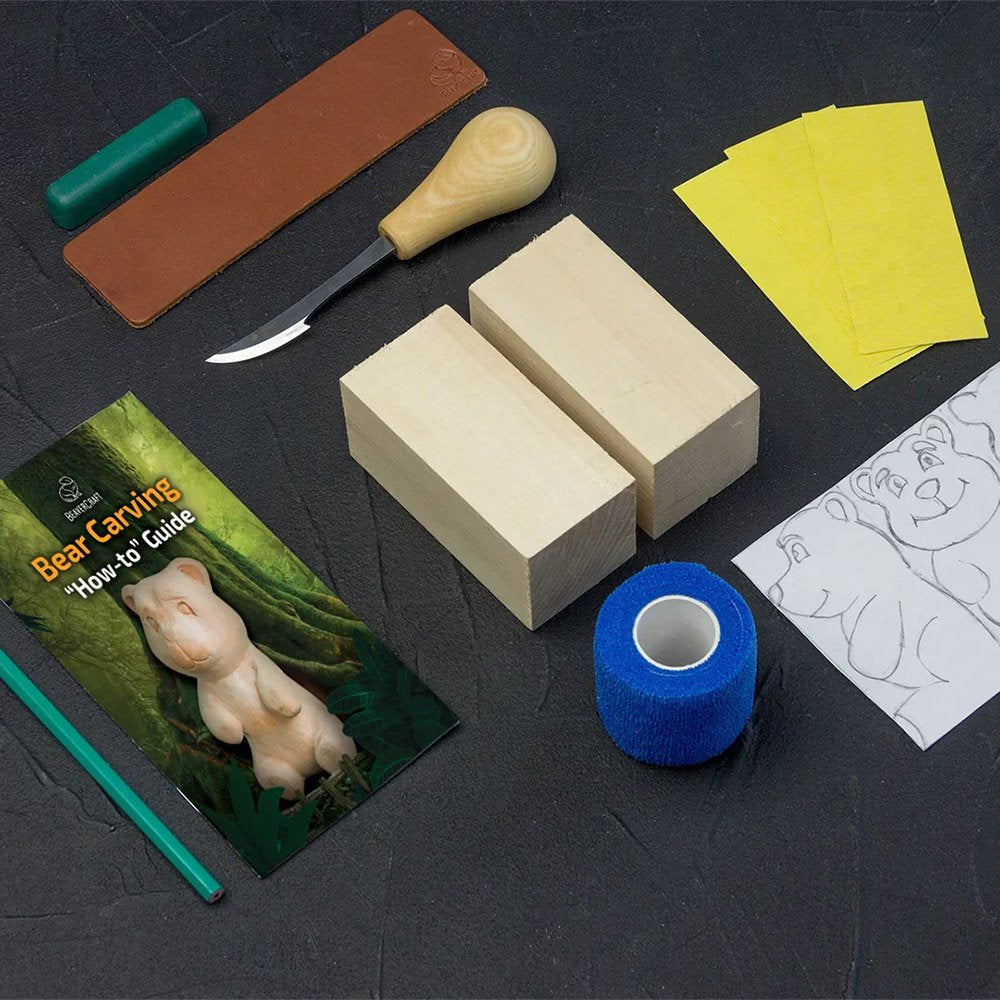 Beaver Craft DIY05 Bear Carving Kit Complete Starter Whittling Kit ビーバークラフト クマの彫刻キット 木彫りツールセット