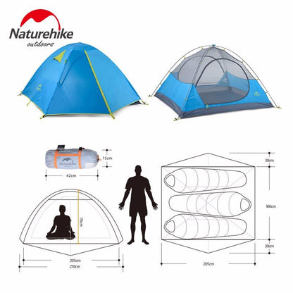 Naturehike ダブルドア防水キャンプテント｜1〜2人用／3人用・ダブルレイヤー・高耐水アルミポールテント