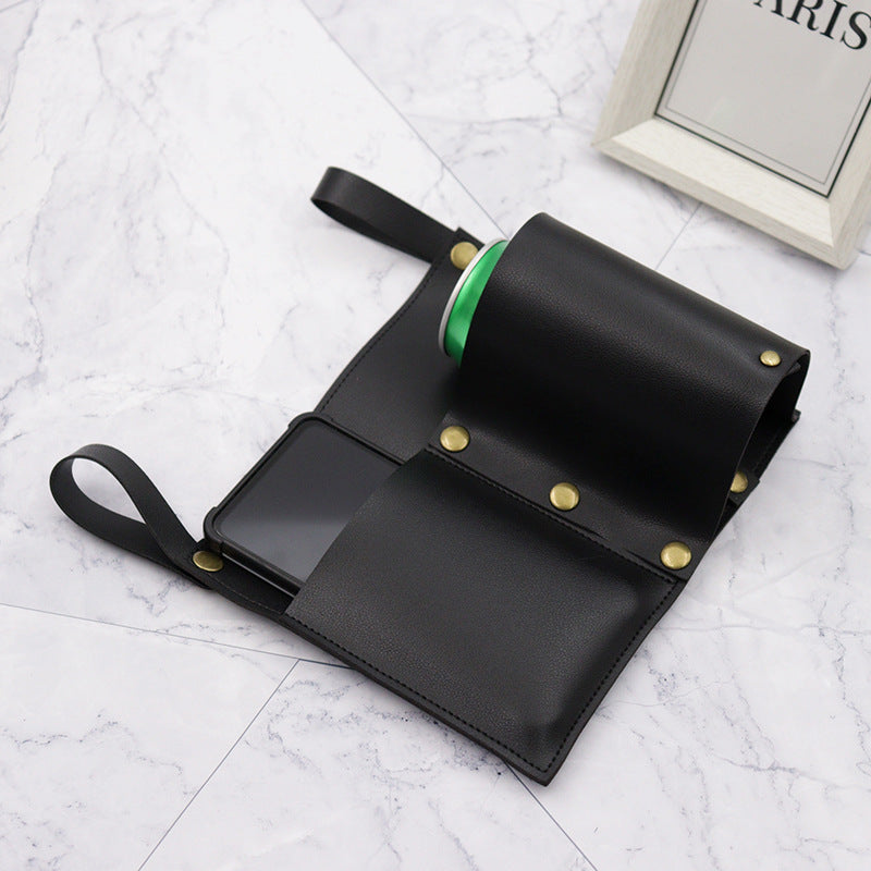 キャンプチェア用 レザー調サイド収納バッグ｜スマホ・ドリンクホルダー付き（グリーン／ホワイト／ブラック）