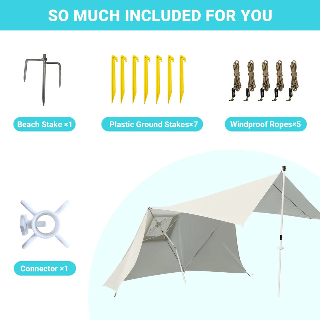 【KingCamp｜キングキャンプ】2-in-1 ビーチアンブレラ＆サンシェードキャノピー（ベージュ）