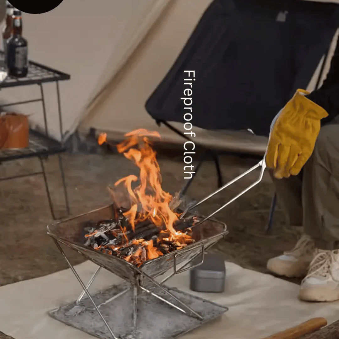 山趣（ShineTrip） 焚き火テーブル4点セット（本体＋ステンレスグリル＋火ばさみ55cm＋耐熱クロスM） ブラック