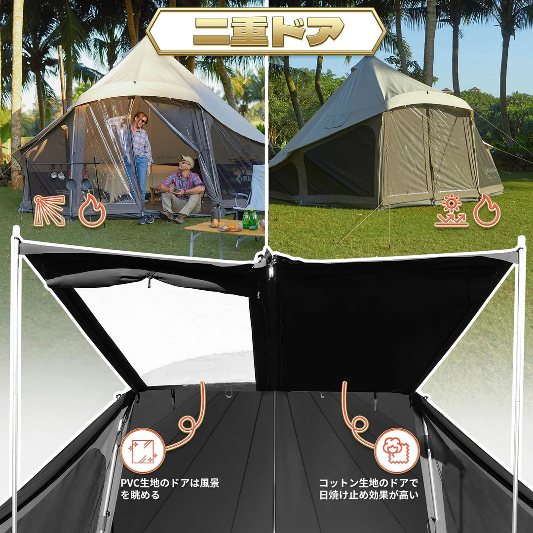 【KingCamp｜キングキャンプ】Khan Light｜400 & 500｜グレー｜T/Cグランピングテント（薪ストーブ対応・2サイズ展開）