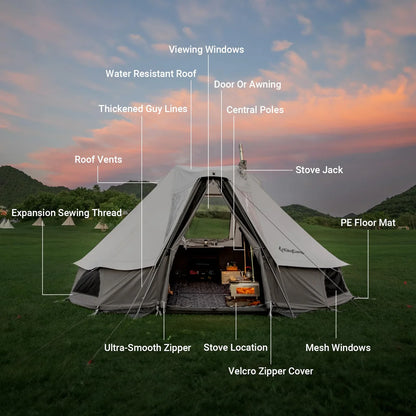 【KingCamp｜キングキャンプ】Khan Villa Tent｜グレー｜8人用 コットン グランピングテント（4シーズン対応）