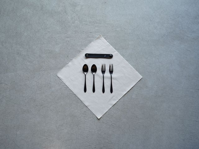 【96 KURO】カトラリー贈りものパッケージCつやつや｜鏡面ステンレス小サイズカトラリーセット・日本製ギフト