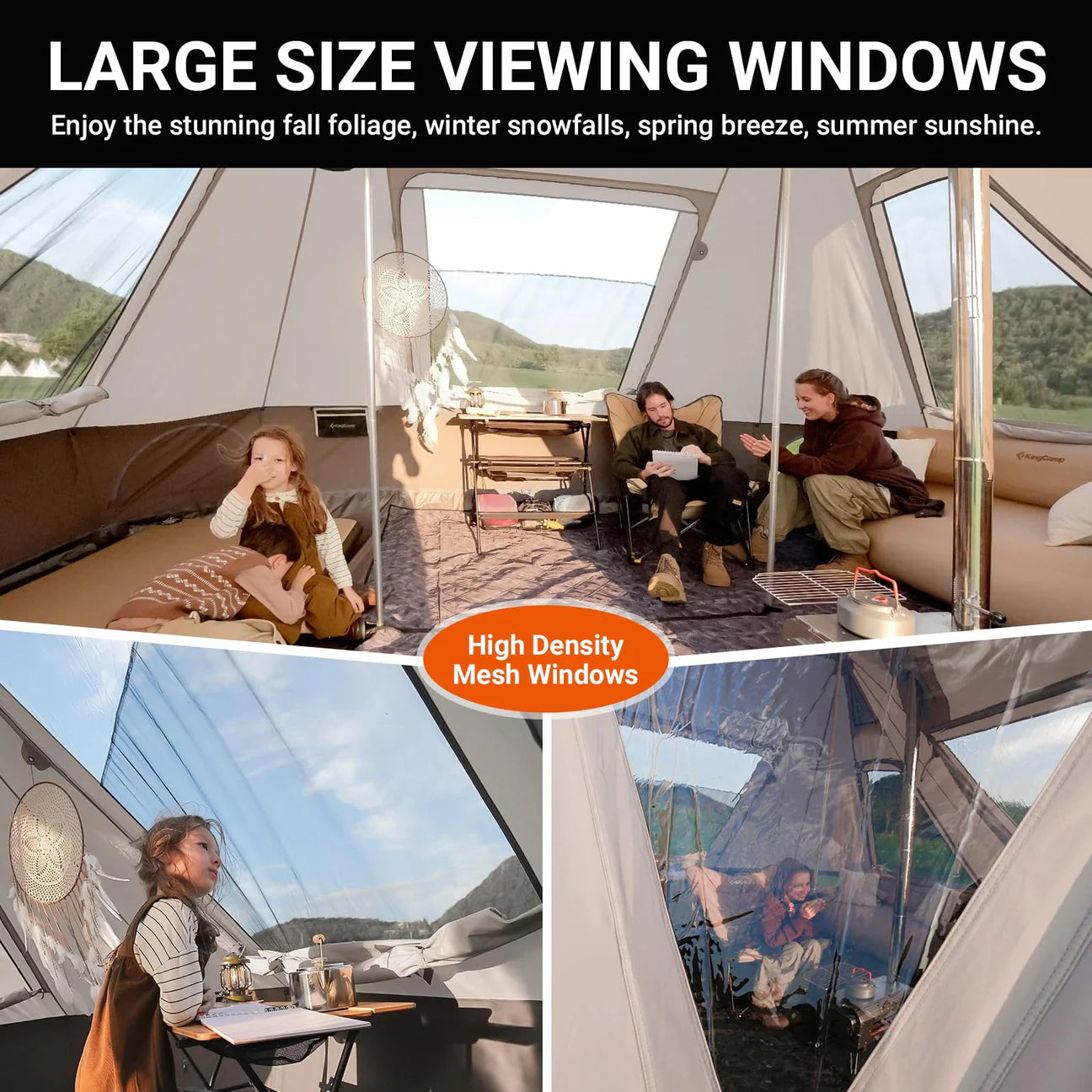 【KingCamp｜キングキャンプ】Khan Villa Tent｜グレー｜8人用 コットン グランピングテント（4シーズン対応）