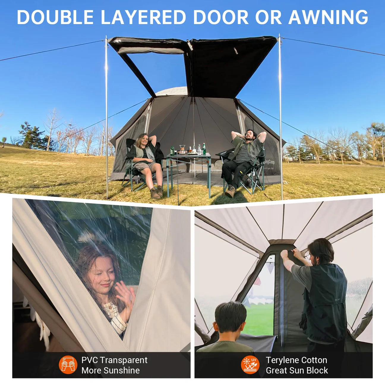 【KingCamp｜キングキャンプ】Khan Villa Tent｜グレー｜8人用 コットン グランピングテント（4シーズン対応）