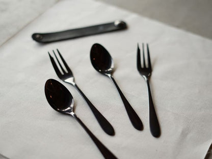 【96 KURO】カトラリー贈りものパッケージCつやつや｜鏡面ステンレス小サイズカトラリーセット・日本製ギフト