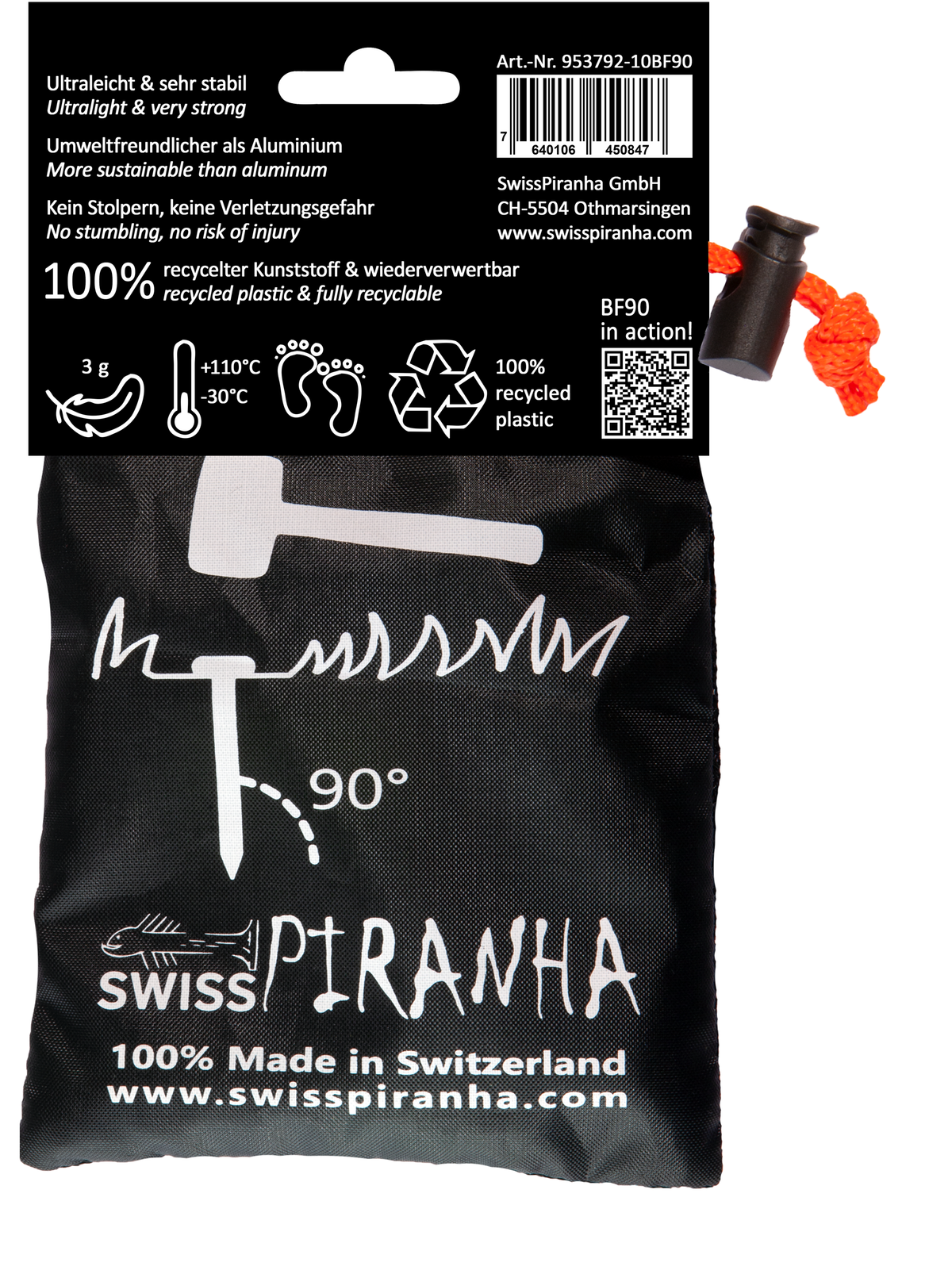 SwissPiranha（スイスピラニア）BlackFisk（ブラックフィスク）BFシリーズ 100%リサイクル素材 超軽量テントペグ