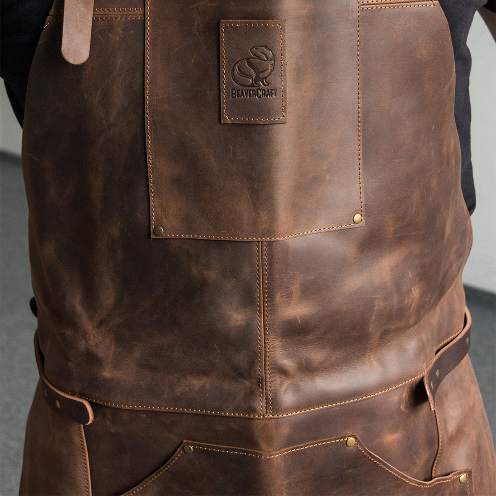 Beaver Craft Genuine Leather Apron Brown