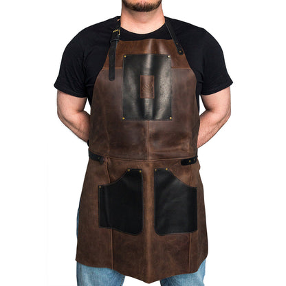 Beaver Craft Genuine Leather Apron Black&amp;Brown