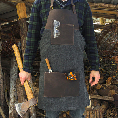 Beaver Craft Brown canvas with Leather Whittling Apron, genuine leather