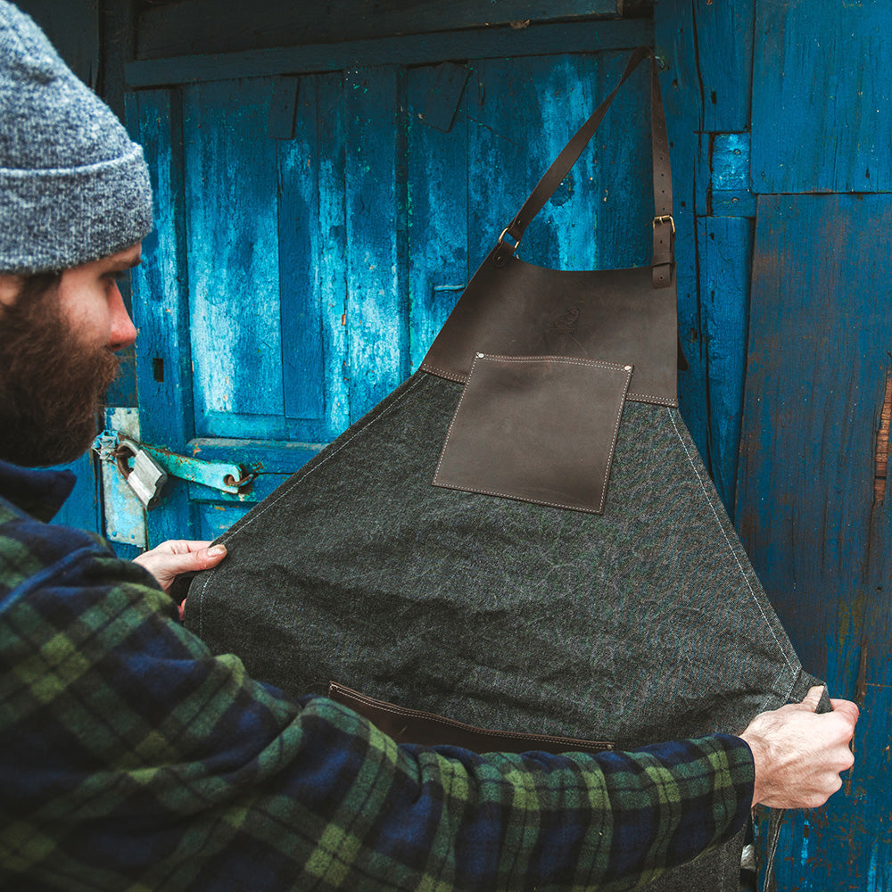 Beaver Craft Brown canvas with Leather Whittling Apron, genuine leather