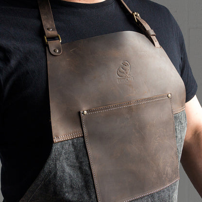 Beaver Craft Brown canvas with Leather Whittling Apron, genuine leather