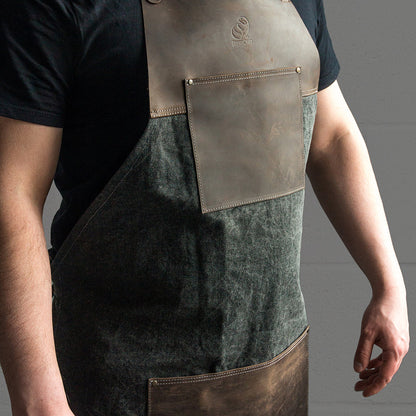 Beaver Craft Brown canvas with Leather Whittling Apron, genuine leather