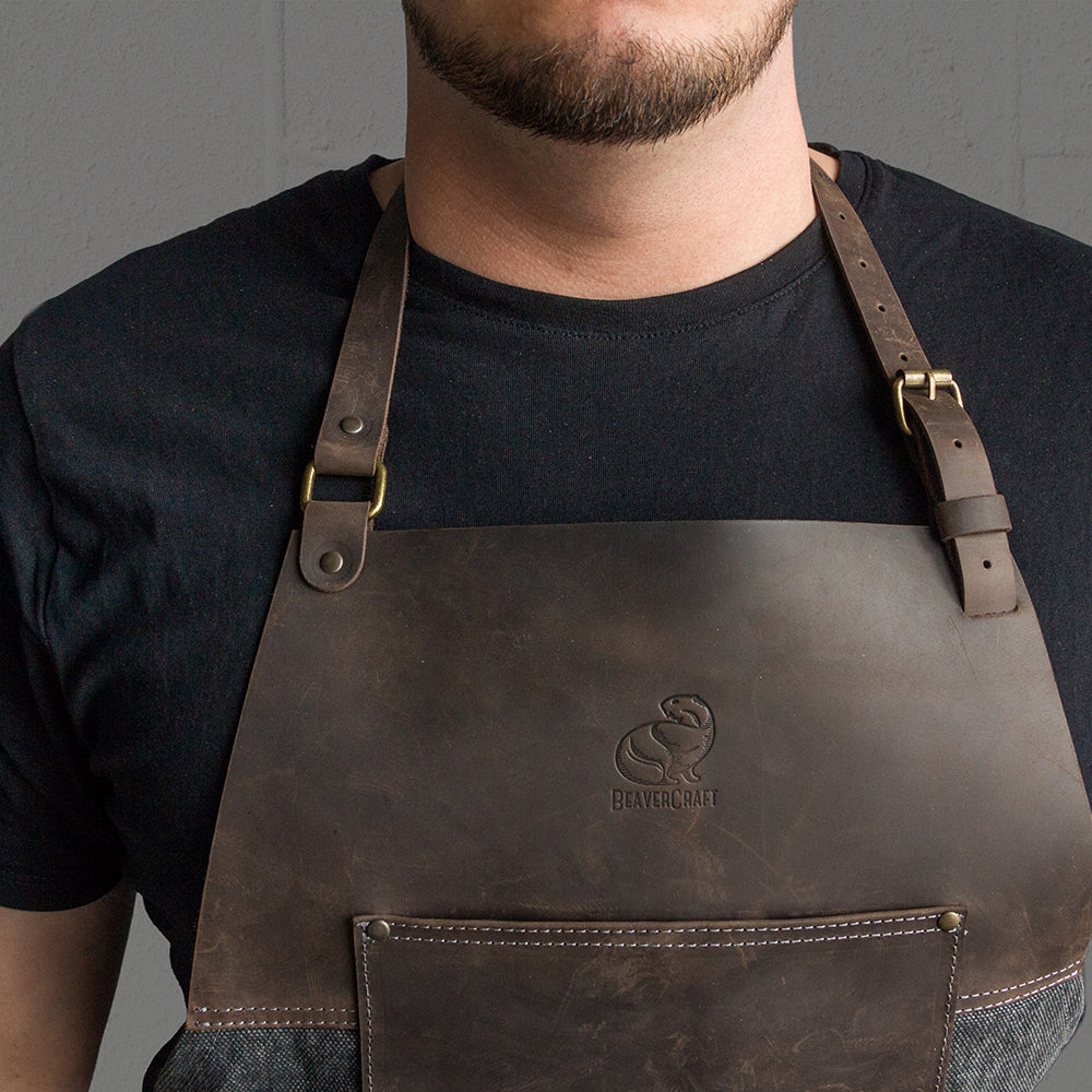 Beaver Craft Brown canvas with Leather Whittling Apron, genuine leather