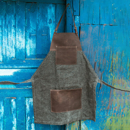 Beaver Craft Brown canvas with Leather Whittling Apron, genuine leather