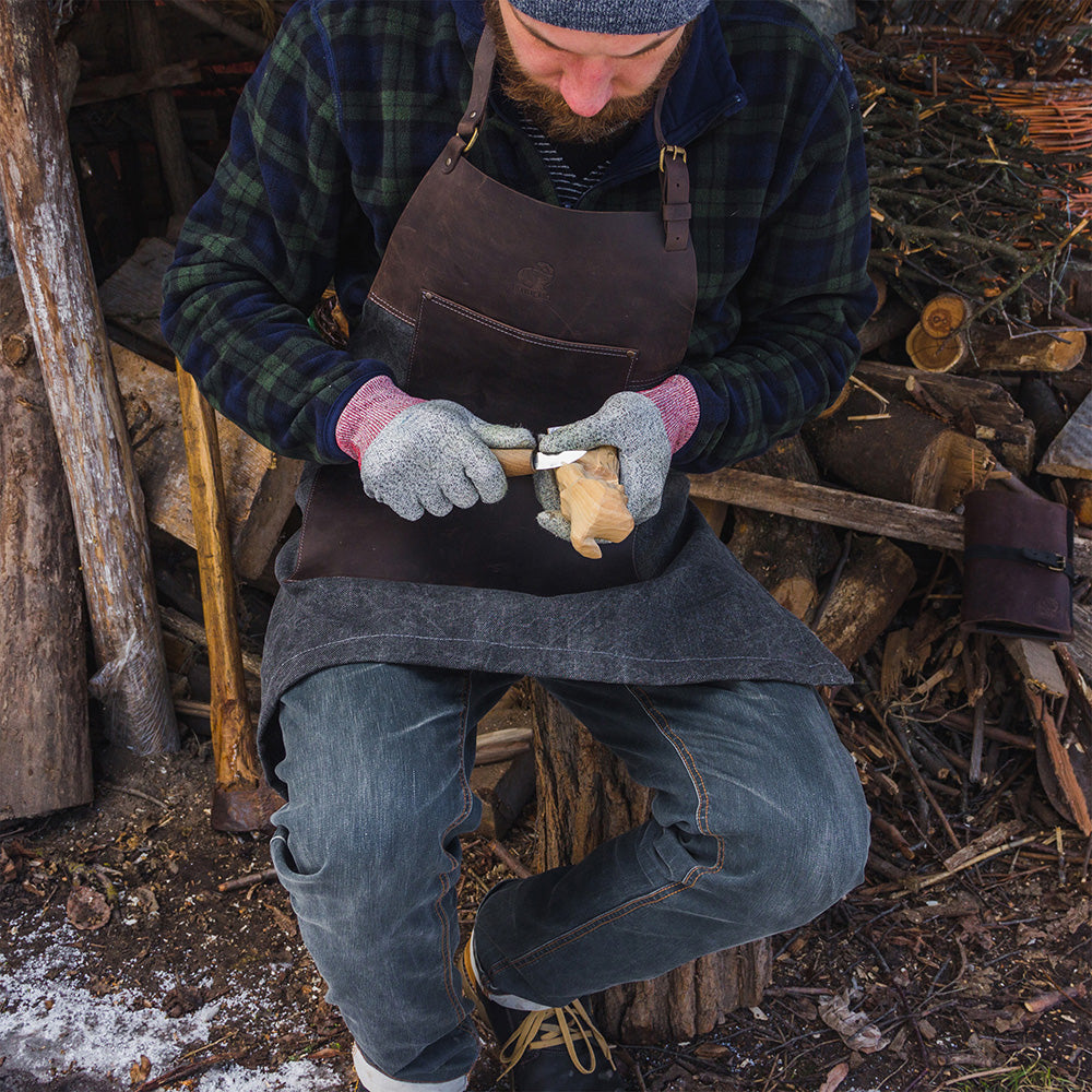 Beaver Craft Brown canvas with Leather Whittling Apron, genuine leather