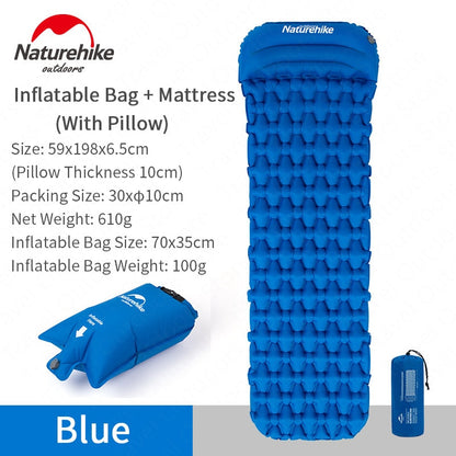 Naturehike インフレータブルエアーマット｜1人用・2人用／枕あり・枕なし・ワイド／Blue・Orange