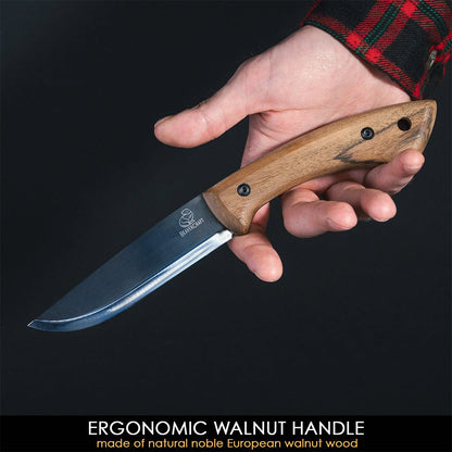 ビーバークラフト カーボンスチール ブッシュクラフトナイフ レザーシース付き ウォールナットハンドル Beaver Craft BSH1 Carbon Steel Bushcraft Knife