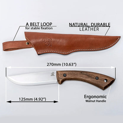 ビーバークラフト カーボンスチール ブッシュクラフトナイフ レザーシース付き ウォールナットハンドル Beaver Craft BSH1 Carbon Steel Bushcraft Knife