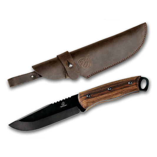 Beaver Craft Carbon Steel Bushcraft Knife with Leather Sheath and Walnut Handle Beaver Craft BSH4 Blued-Blade Bushcraft Knife