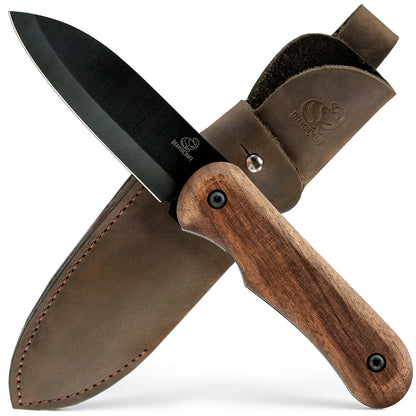 Beaver Craft Carbon Steel Bushcraft Knife with Leather Sheath and Walnut Handle Beaver Craft BSH5 Blued-Blade Bushcraft Knife