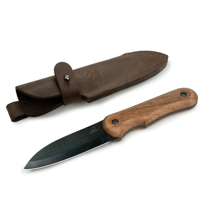 Beaver Craft Carbon Steel Bushcraft Knife with Leather Sheath and Walnut Handle Beaver Craft BSH5 Blued-Blade Bushcraft Knife