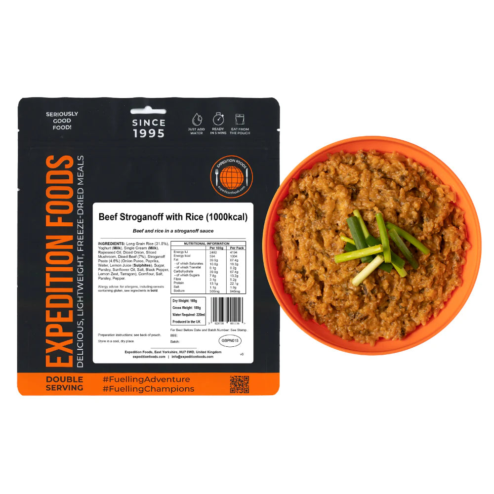 Expedition Foods（エクスペディションフーズ）｜ビーフストロガノフ（1000kcal）｜Beef Stroganoff with Rice｜防災・登山向け高カロリーミール｜SKU:004-5003-1000