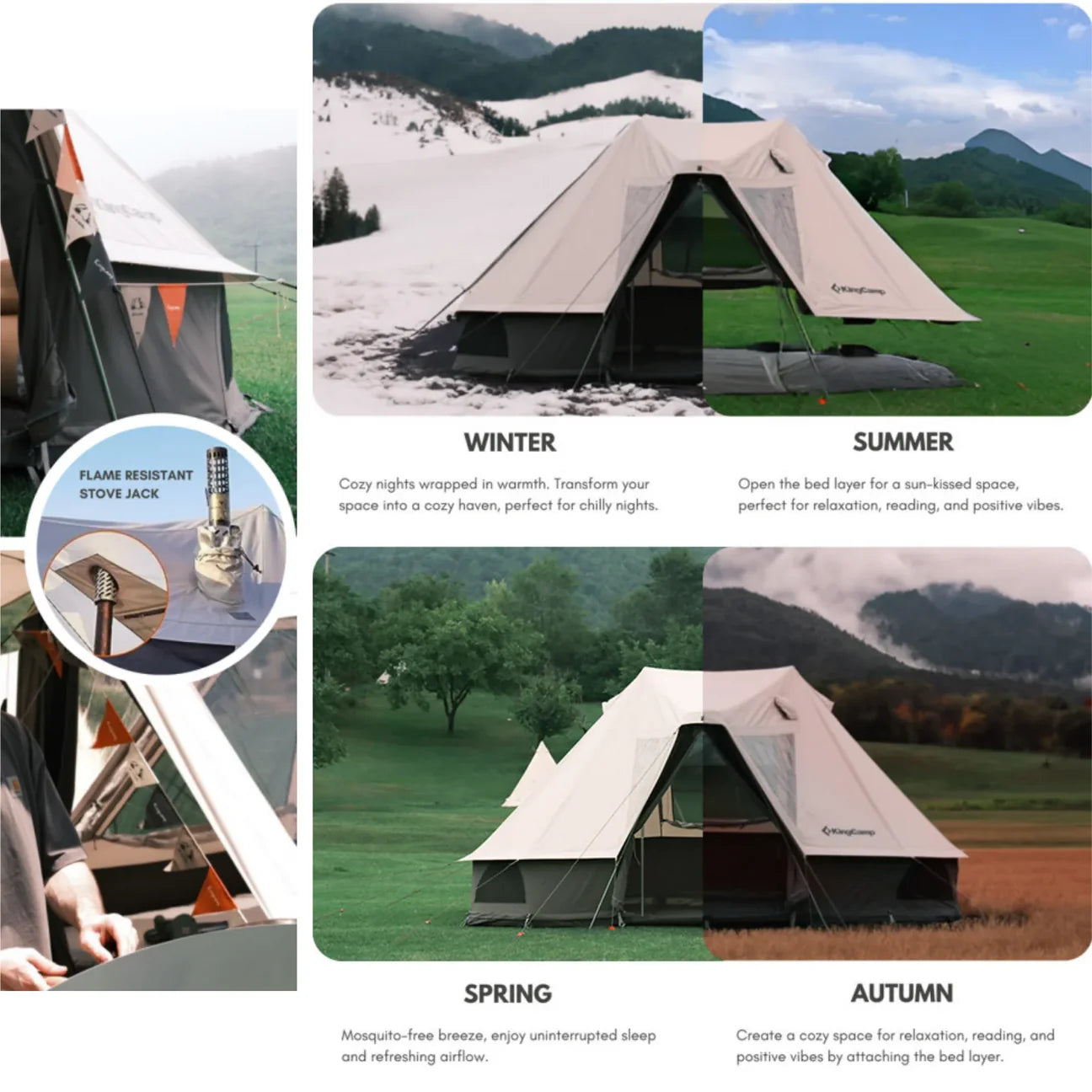 【KingCamp｜キングキャンプ】Khan Villa Tent｜グレー｜8人用 コットン グランピングテント（4シーズン対応）