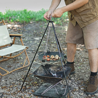 アウトドア分解式トライポッドグリルスタンド｜軽量アルミ合金製・組立式バーベキュースタンド・収納袋付き