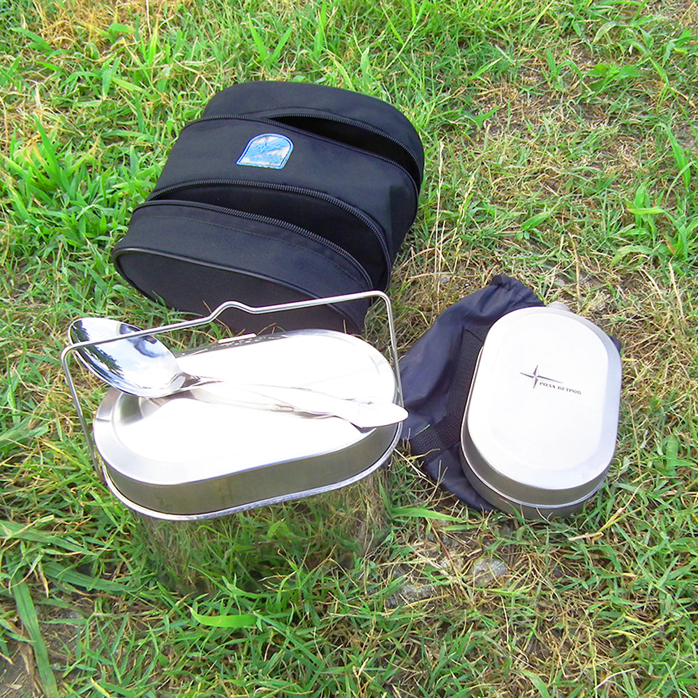 ROZA VETROV Set of Field Dishes Roza Vetrov Set of Field Dishes Stainless Steel Mess Kit, Water Bottle and Spoon Set