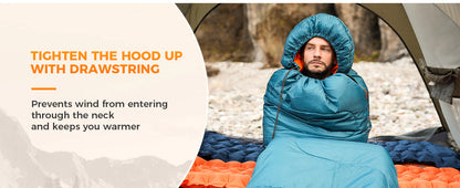 【KingCamp｜キングキャンプ】TIGRIS 250｜フード付き封筒型寝袋｜コントラストカラー・スタイリッシュモデル（ピーコックブルー）