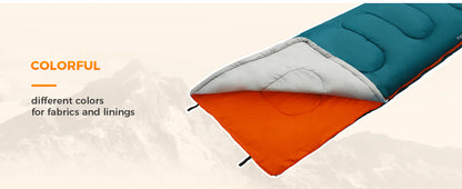 【KingCamp｜キングキャンプ】TIGRIS 250｜フード付き封筒型寝袋｜コントラストカラー・スタイリッシュモデル（ピーコックブルー）