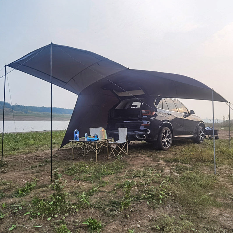 大型多機能アウトドアテント｜4〜6人用 撥水・防雨・UVカット シングルレイヤー構造（ブラック）