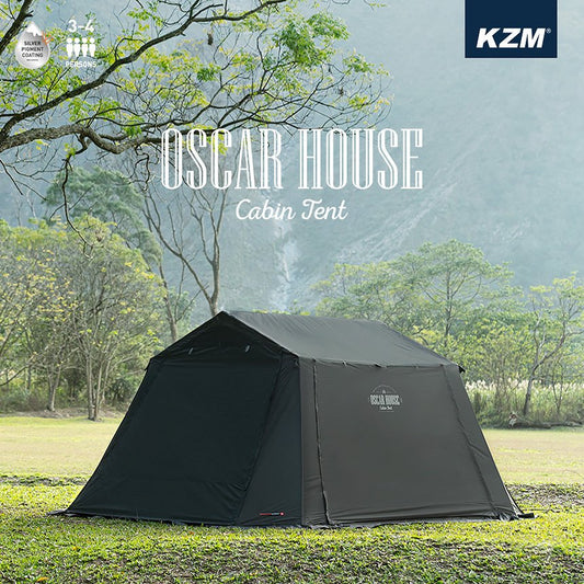 KZM Oscar House Cabin Tent Camping Tent for 3-4 People Fully Closed Kazumi Outdoor KZM OUTDOOR OSCAR HOUSE CABIN TENT