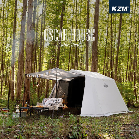 KZM Oscar House Cabin Tent White Fully Closed 3-4 Person Kazumi Outdoor KZM OUTDOOR OSCAR HOUSE CABIN TENT WHITE