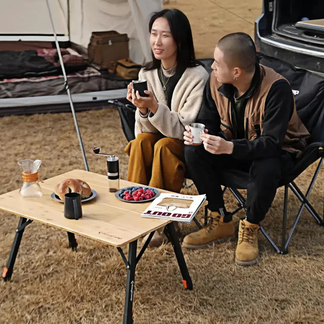 KingCamp キャンプ テーブル アウトドア 折りたたみ テーブル 高さ調整可能 コンパクト 耐荷重30kg バンブーテーブル 収納付き