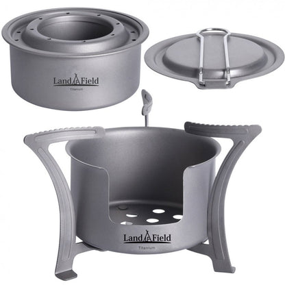 LandField Landfield Hybrid Stove Titanium 3-in-1 3-way Wood Stove Alcohol Stove with Trivet and Bonfire Stand LF-HBS010