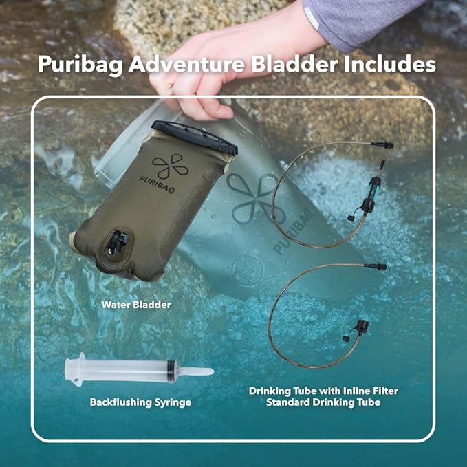 PURIBAG プリバッグ Adventure Bladder 2L 携帯浄水ウォーターブラダー｜0.1ミクロン中空糸膜フィルター搭載
