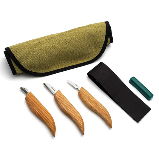 Beaver Craft Chip Wood Carving Knives Set Beaver Craft S06 Chip Carving Knives Set (3 knives in roll + accessories)