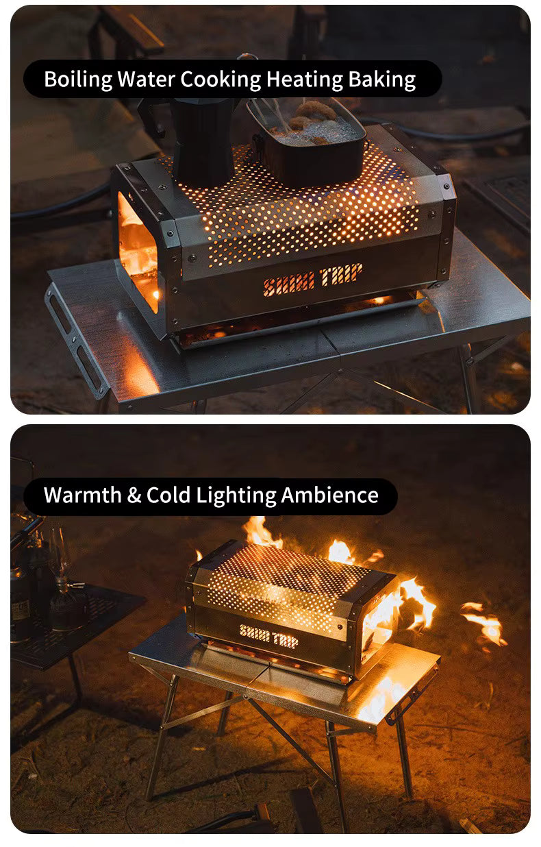 山趣（ShineTrip） 05シリーズ ステンレス 折りたたみキャンプテーブル＆卓上ストーブ 2点セット